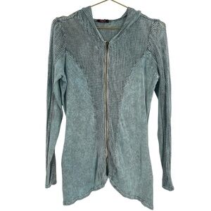 T Party Black Mesh Yoga Jacket Hoodie Full Zip  Acid wash Boho medium